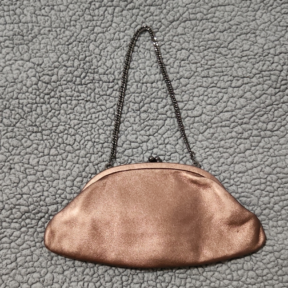 Vintage Hobo International Metallic Rose Gold Clutch Purse With Chain Handle